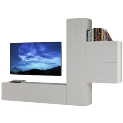 Meuble TV modulable suspendu design blanc Kina L 254cm - 4 pièces (1/3)