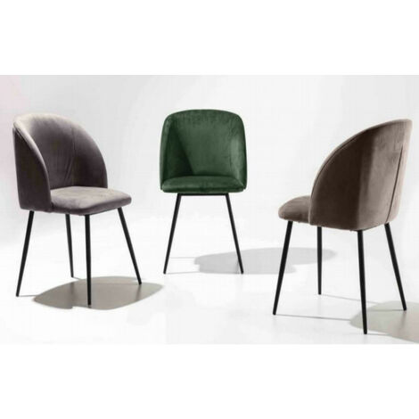 Chaise avec accoudoir moderne velours et métal noir Markaly - Lot de 2-Gris foncé (1/5)