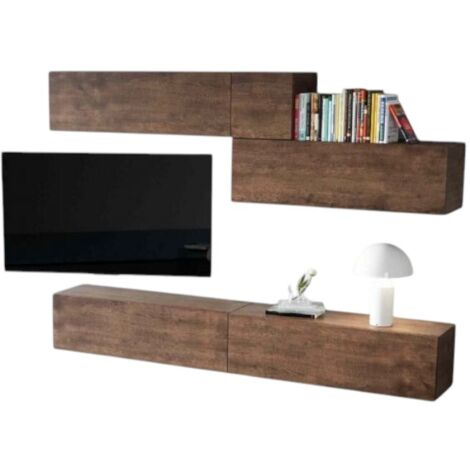 Meuble TV mural bois noyer kuza L 268cm - 5 pièces (1/4)