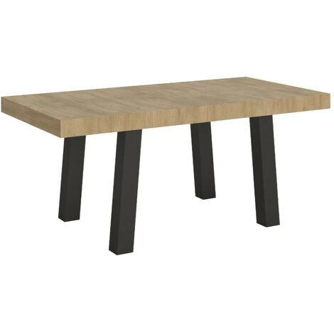Table extensible 6 à 12 places L 160 à 264cm bois clair et pieds métal anthracite Bidy (1/5)