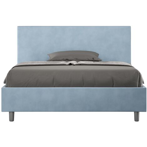 Lit double 160x200 cm tissu bleu ciel Adelyne- (1/5)
