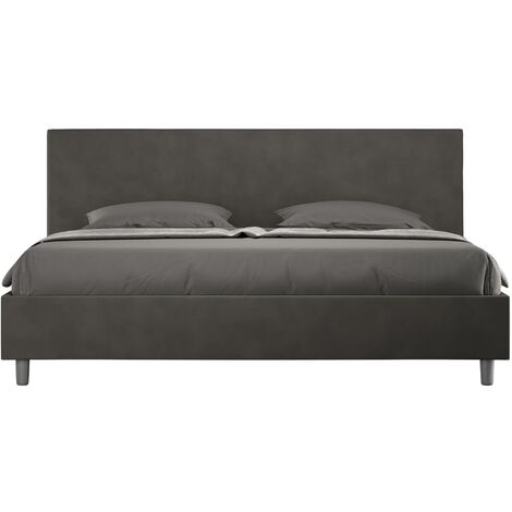 Lit double 180x200 cm tissu gris foncé Adelyne-Option Avec sommier et coffre (1/5)