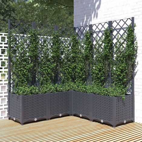 Les Tendances – Jardinière avec treillis gris foncé 120x120x136 cm – PP résistant aux intempéries – Support pour plantes grimpantes – Assemblage requis (1/5)
