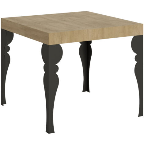 Petite table carrée 90-90cm extensible 10 personnes 90 à 246cm bois naturel et pieds gris foncé Kalane (1/5)