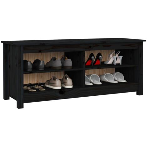 Banc à chaussures Noir 110x38x45,5 cm Bois de pin massif (1/5)