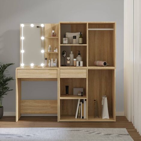 Coiffeuse à LED avec 2 armoires Chêne sonoma Bois d'ingénierie (1/5)