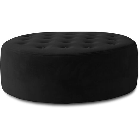 Les Tendances – Pouf rond matelassé en velours noir 70cm – Assise en mousse polyester 25kg/m³ HR – Fabrication européenne – Résistant à l'abrasion (1/4)