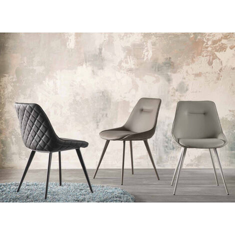 Chaise faux cuir capitonné et pieds métal Tikano - Lot de 2-Gris (1/5)