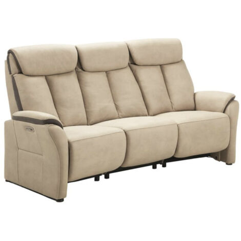 Canapé de relaxation électrique en nubuck Kondort-Beige-3 places relax électrique