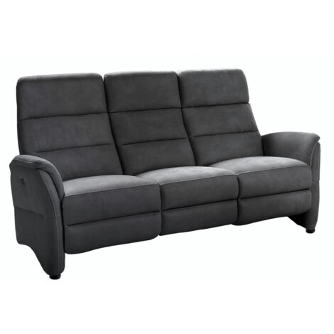 Canapé de relaxation en nubuck Valenza-Gris foncé-Système Electrique-3 places