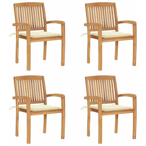 Chaises de jardin empilables avec coussins 4 pcs Teck solide 27 (1/5)