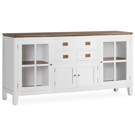 Buffet provençal bois massif de mindi blanc et marron Kirest 180cm (1/5)