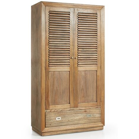 Armoire en bois massif de Mindy naturel 2 portes 7 tiroirs Mazari 108cm (1/5)