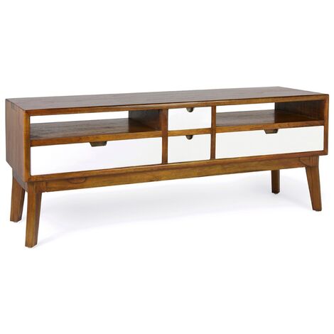Meuble bas 4 tiroirs et 2 niches bois massif de mindi Kretos 140cm (1/5)
