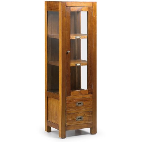 Vitrine en bois massif de Mindy 1 porte 2 tiroirs 2 étagères Orka 40cm