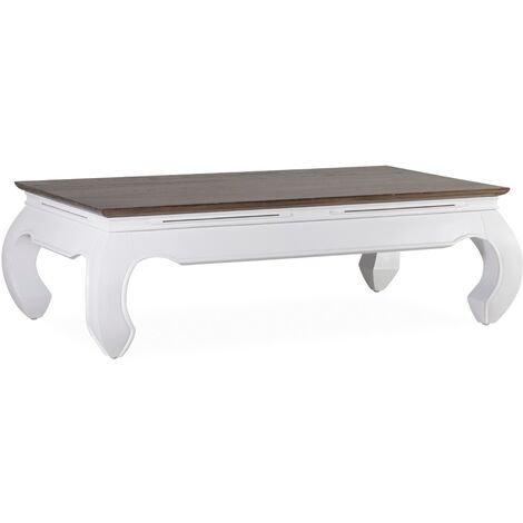 Table basse rectangulaire bois massif de mindi blanc et marron Orpirest 125cm (1/3)