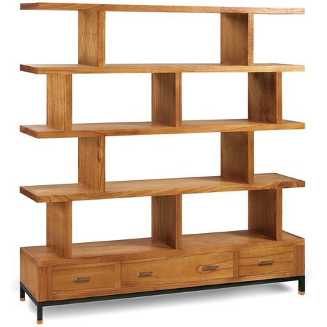 Bibliothèque en bois clair massif de Mindy 3 tiroirs Zandhu 160cm (1/4)