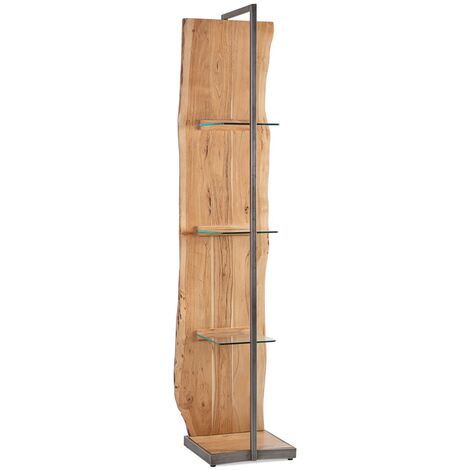 Bibliothèque en bois de manguier naturel et verre trempé Kleine 47cm (1/4)