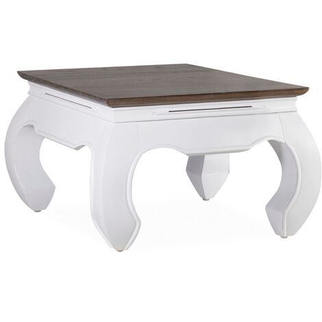 Table basse carrée bois massif de mindi blanc et marron Orpirest 60cm (1/3)