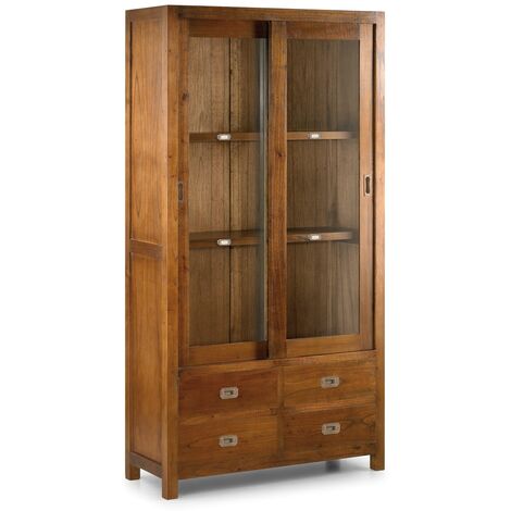 Vitrine en bois massif de Mindy 2 portes 4 tiroirs Orka 100cm (1/5)