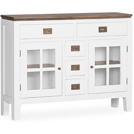 Console provençale bois massif de mindi blanc et marron Kirest 105cm (1/5)