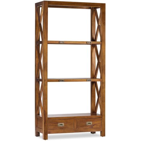 Bibliothèque en bois massif de Mindy 3 niveaux 2 tiroirs Orka 100cm (1/5)