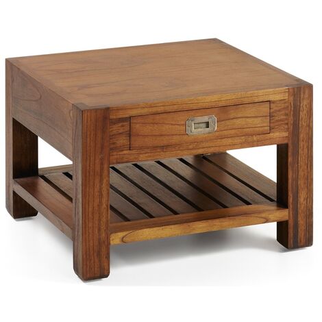 Table basse carrée en bois massif de Mindy 1 tiroir Orka 60cm (1/5)