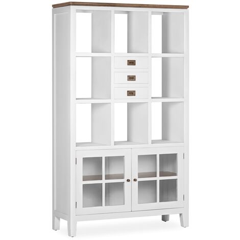 Bibliothèque provençale bois massif de mindi blanc et marron Kirest 110cm (1/5)