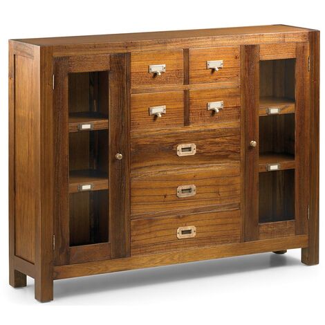 Console en bois massif de Mindy 7 tiroirs 2 portes Orka 115cm (1/4)