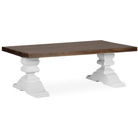 Table basse provençale bois massif de mindi blanc et marron Kirest 130cm (1/5)