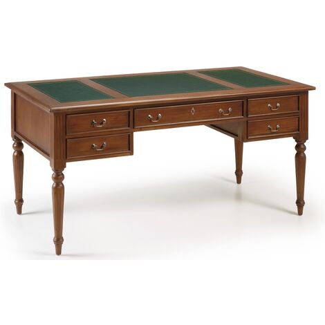 Bureau en bois d'acajou marron 5 tiroirs Castle 180cm