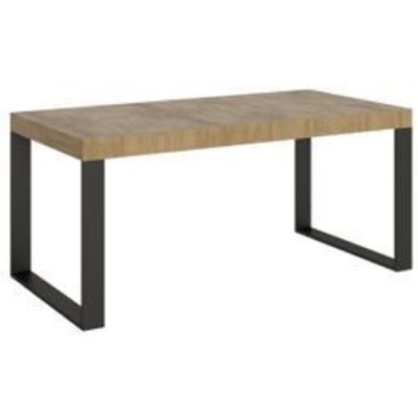 Grande table extensible 180 à 440cm bois clair et pieds métal anthracite Tiroz-Support 2 pieds-5 rallonges épaisses