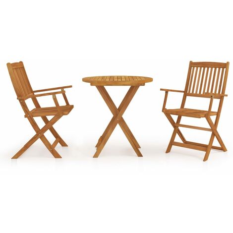 Mobilier à dîner de jardin pliable 3 pcs Bois d'acacia solide 4 (1/5)