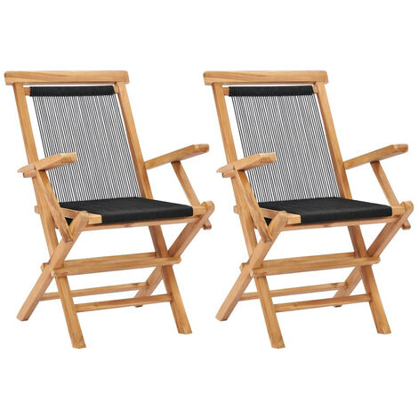 Chaises pliables de jardin 2 pcs Bois de teck solide et corde 2 (1/5)
