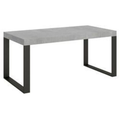 Grande table extensible 180 à 440cm gris béton et pieds métal anthracite Tiroz-Support 4 pieds-5 rallonges fines