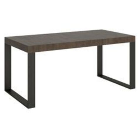 Grande table extensible 180 à 440cm bois marron et pieds métal anthracite Tiroz-Support 4 pieds-5 rallonges fines