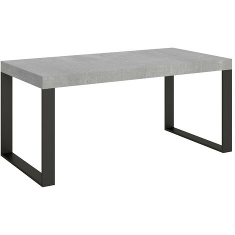 Grande table extensible 180 à 440cm gris béton et pieds métal anthracite Tiroz-Support 2 pieds-5 rallonges épaisses