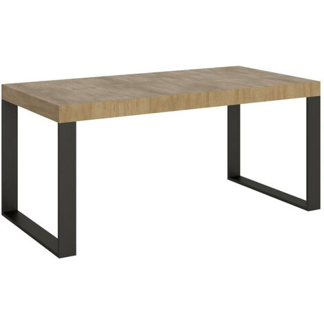 Grande table extensible 180 à 440cm bois clair et pieds métal anthracite Tiroz-Support 4 pieds-5 rallonges fines