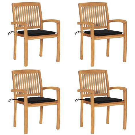 Chaises de jardin empilables avec coussins 4 pcs Teck solide 53 (1/5)