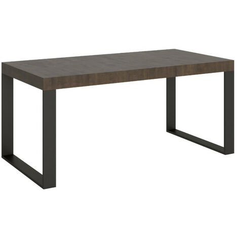 Grande table extensible 180 à 440cm bois marron et pieds métal anthracite Tiroz-Pied et support sur roulettes-5 rallonges fines