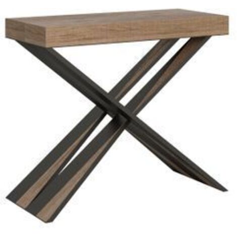 Console extensible bois naturel et pieds croisés métal 40 à 196cm Diair-Support 4 pieds-3 rallonges épaisses (1/5)