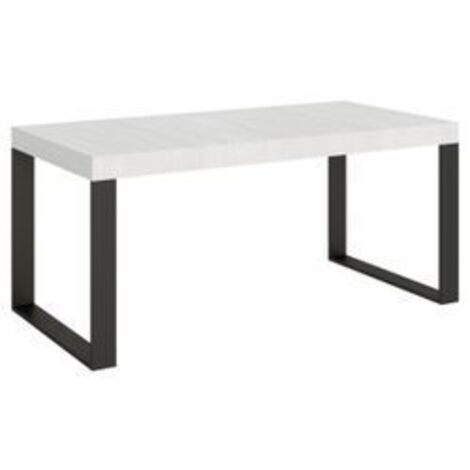 Grande table extensible 180 à 440cm blanche et pieds métal anthracite Tiroz-Support 2 pieds-5 rallonges épaisses