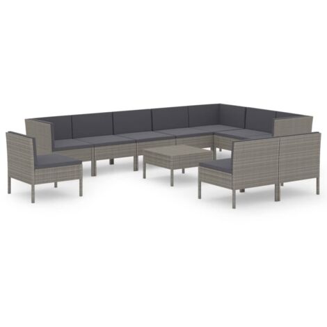 Salon de jardin 11 pcs avec coussins Résine tressée Gris 18 (1/5)