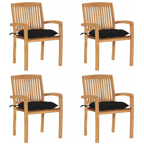 Chaises de jardin empilables avec coussins 4 pcs Teck solide 20 (1/5)