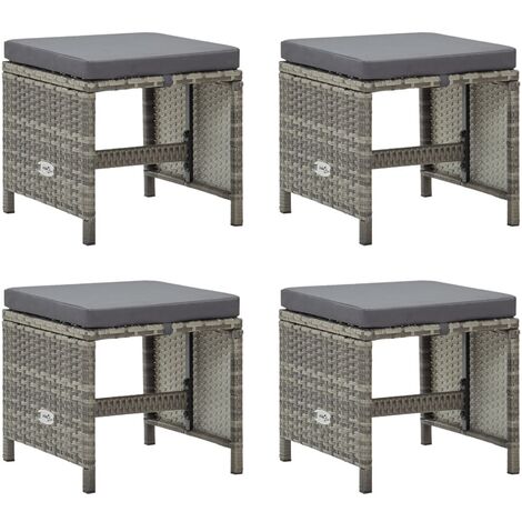 Tabourets de jardin 4 pcs avec coussins Résine tressée Gris 2 (1/5)