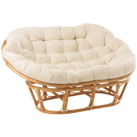 Hellin – Fauteuil relax en rotin naturel 179x155x36 cm – Coussin extra-large capitonné amovible – Confort optimal pour décoration bohème (1/5)