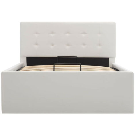 Lit coffre 90x200 simili cuir blanc capitonné Rundi (1/5)