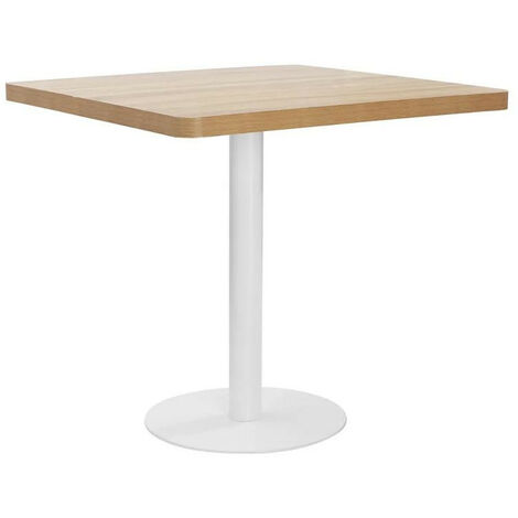 Table de bar carrée bois clair et pied métal blanc Kalas 80cm (1/5)