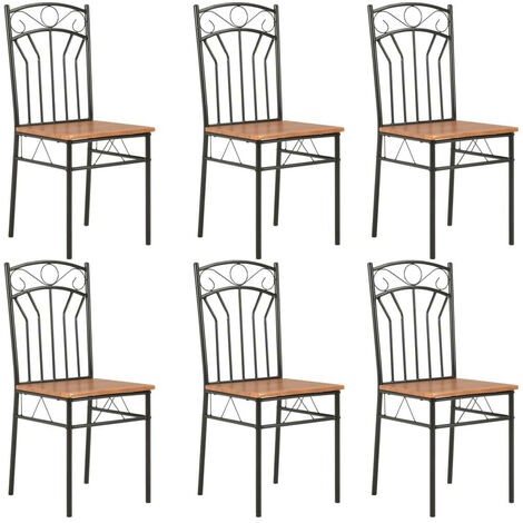 Chaises de salle à manger 6 pcs Marron MDFChaise de salle à manger bois foncé et métal noir Wave - Lot de 6 (1/5)