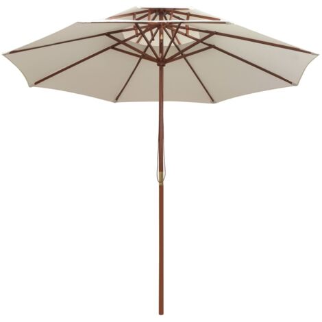 Parasol de terrasse 270 x 270 cm Poteau en bois Blanc crème (1/5)